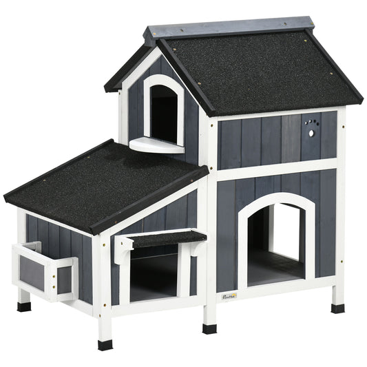 Pawhut Caseta Para Gatos De Madera De 2 Niveles Con Macetero 96x65x85,5 Cm Gris_0