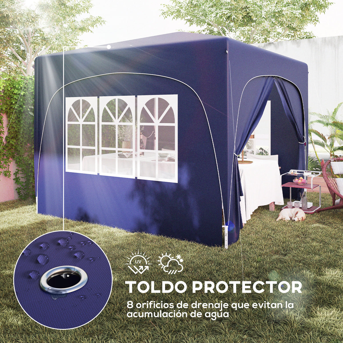 Outsunny Carpa Plegable Gazabo 3x3 M Con Paneles Laterales Upf50+ Azul Oscuro_5