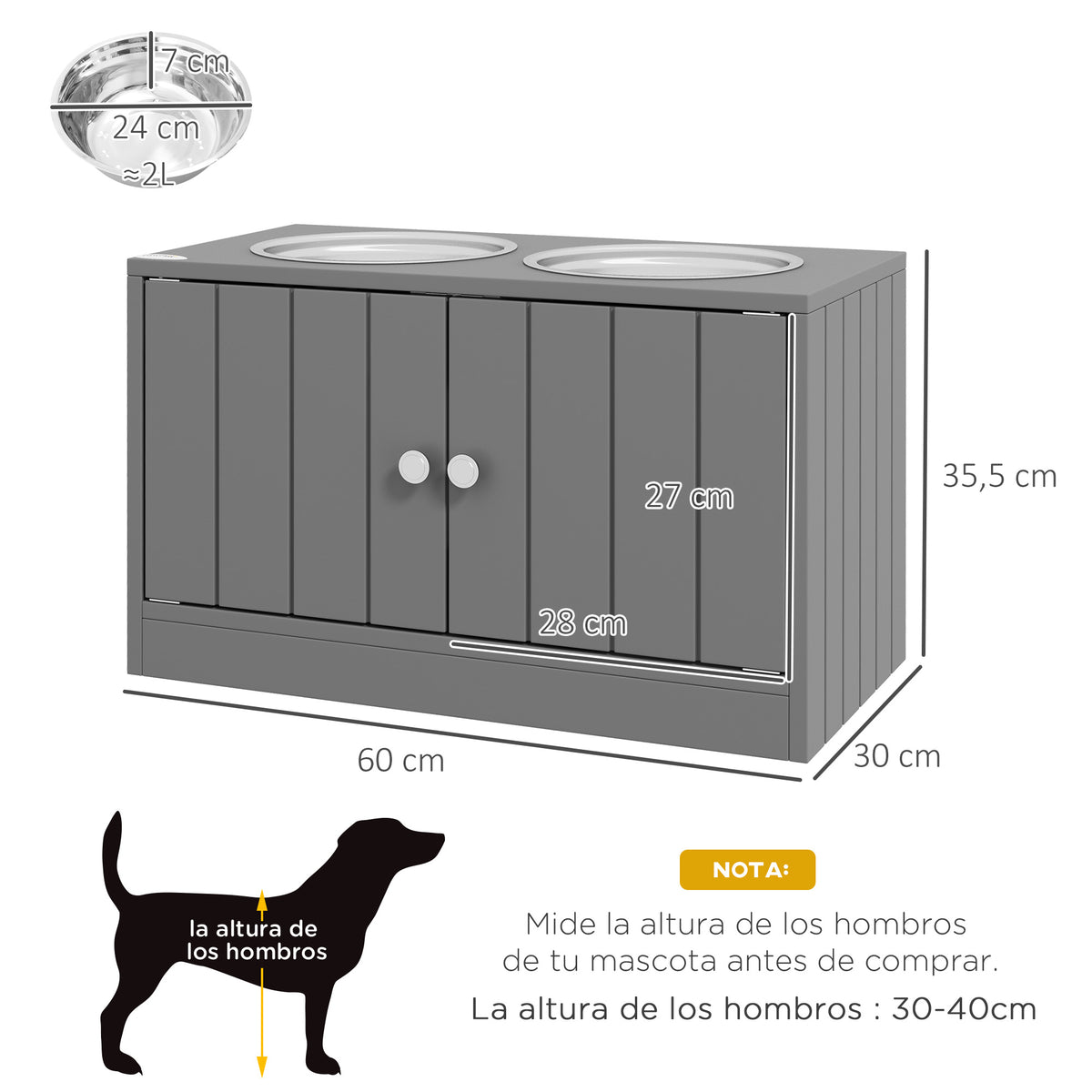 Pawhut Comedero Elevado Para Perros Con 2 Cuencos De Acero Inoxidable 2 Puertas_2