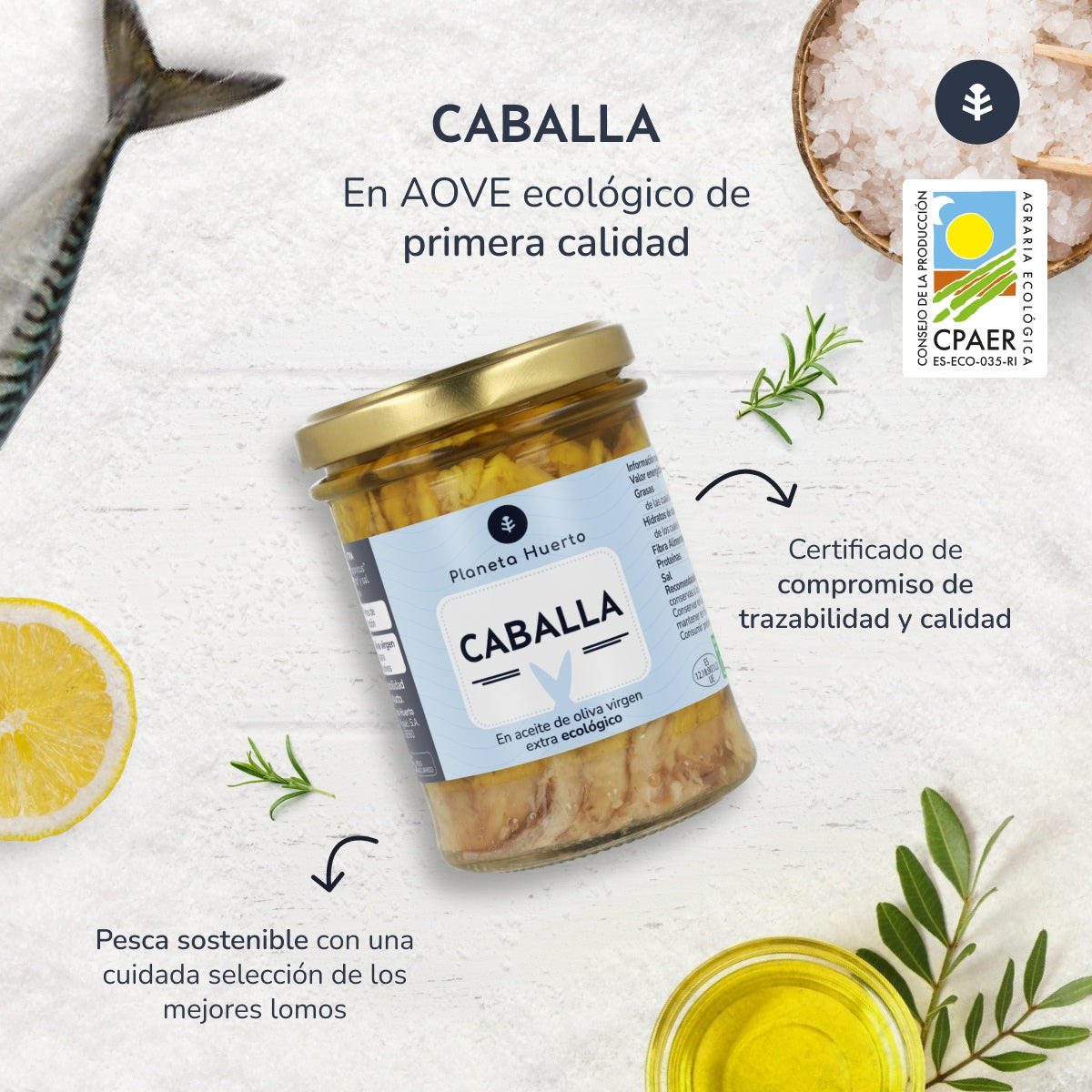 Caballa en aceite de oliva virgen extra ECO Planeta Huerto 190 g