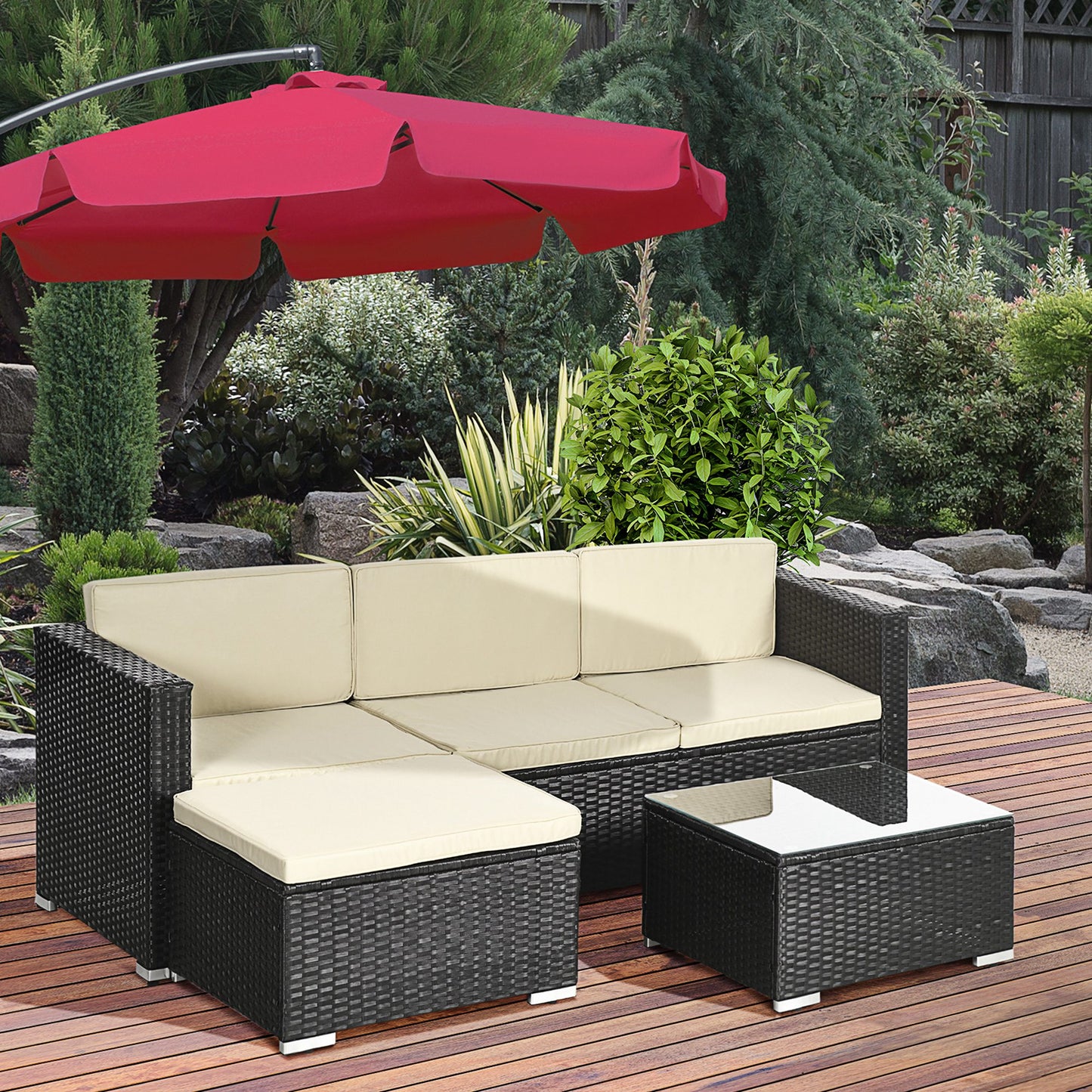 Outsunny Conjunto Muebles De Ratán Jardín Sofá De 3 Plazas Mesa Y Reposapiés_1