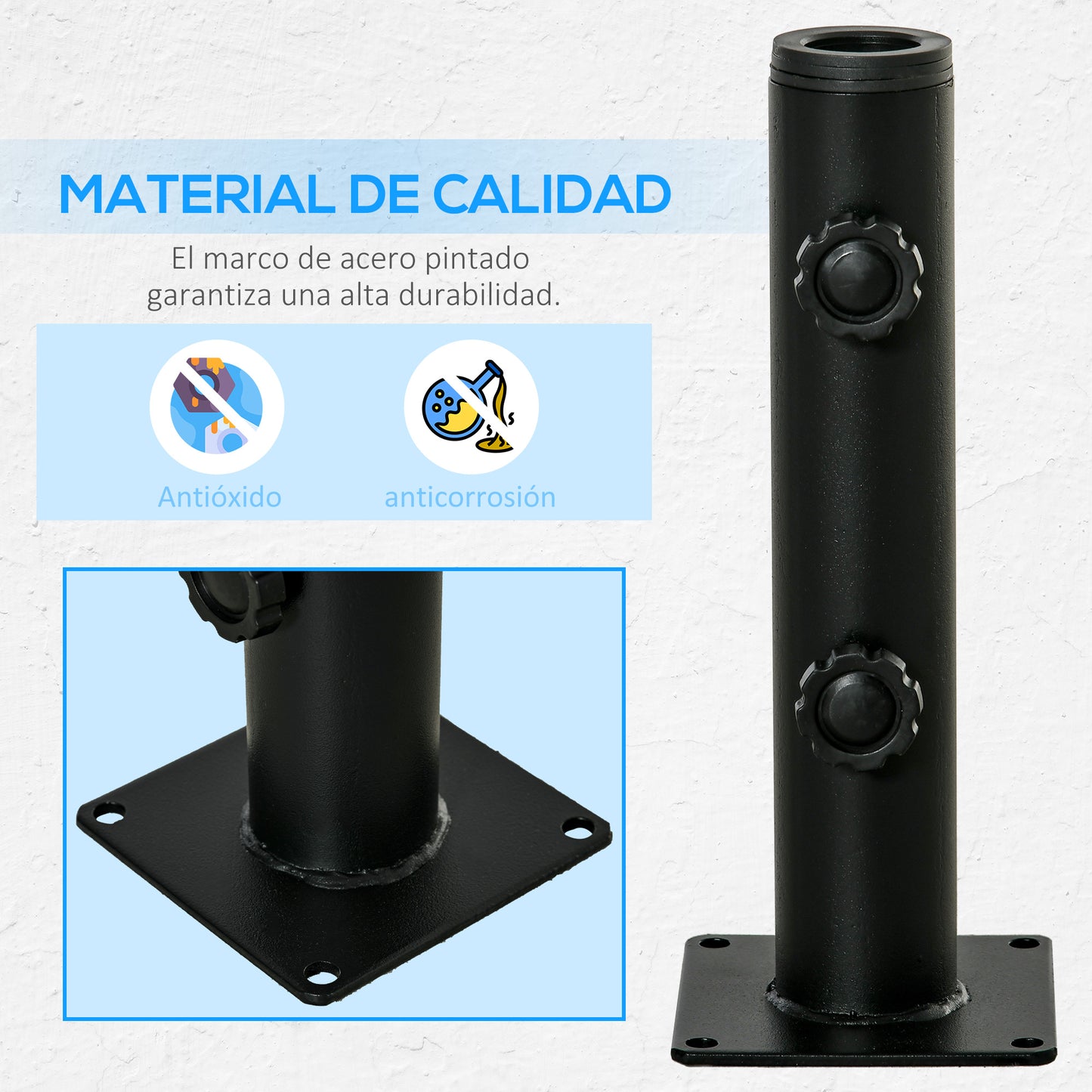 Outsunny Soporte Parasol 34/38/48 Mm Para Suelo Cemento Con 2 Botones De Bloqueo_5