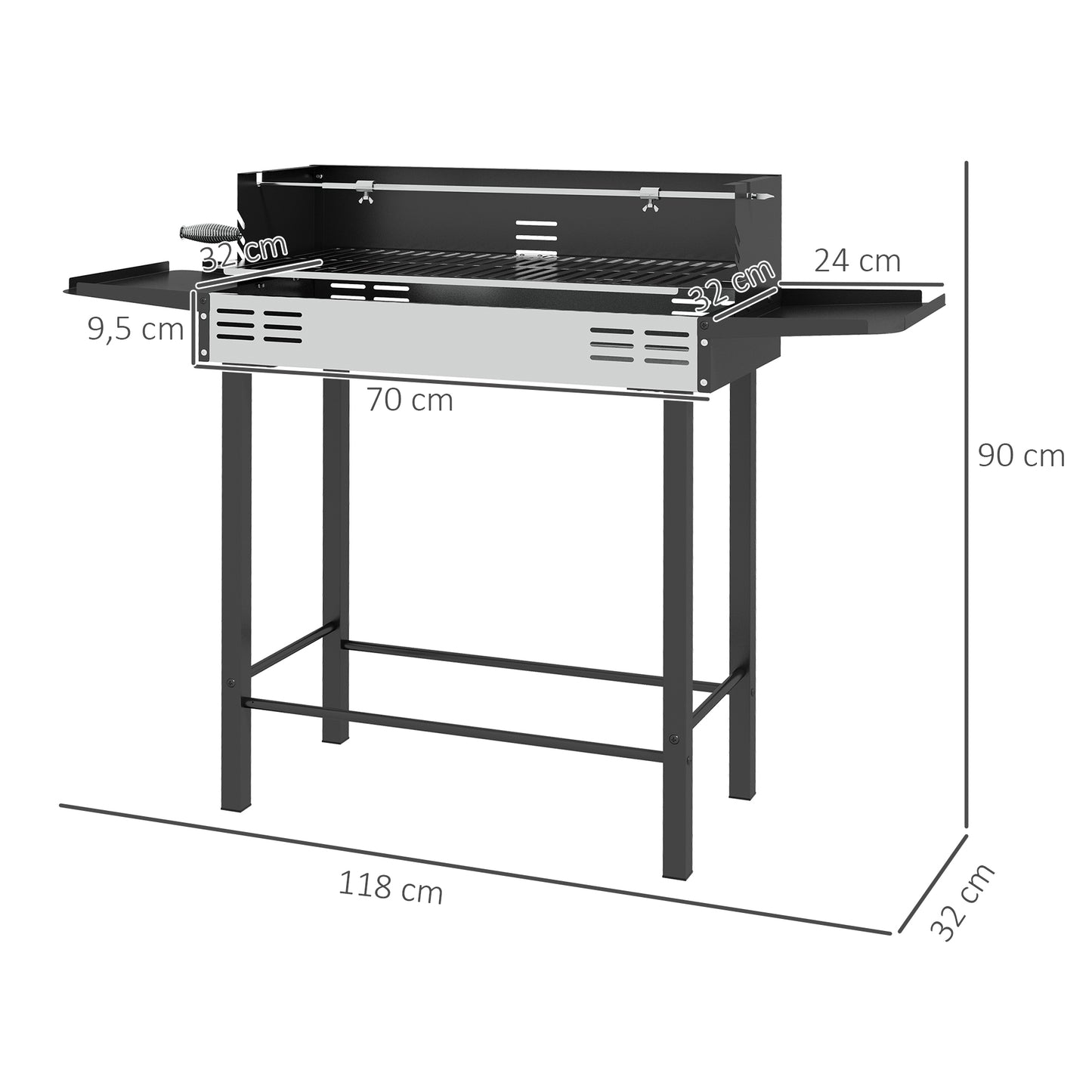 Outsunny Barbacoa De Carbón Portátil Con Pincho Giratorio Estantes Negro_2