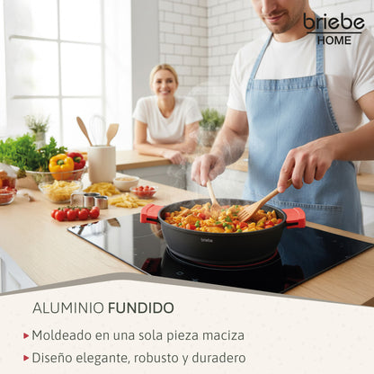Briebe Cacerola Baja Cocina Inducción Antiadherente Titanio, Cazuela 24cm, Aluminio Fundido Sin Pfoa, Black Titanium_3