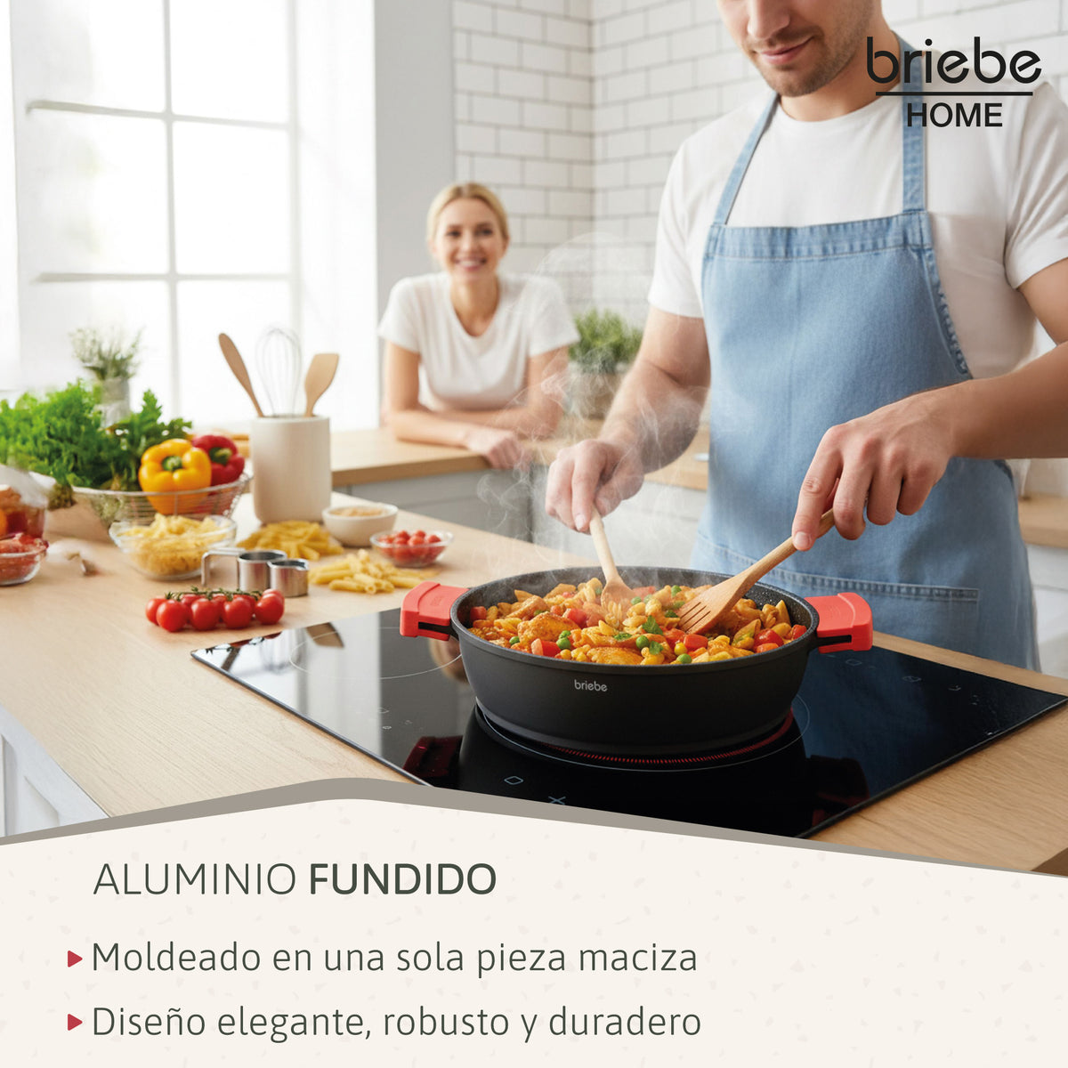 Briebe Cacerola Baja Cocina Inducción Antiadherente Titanio, Cazuela 32cm, Aluminio Fundido Sin Pfoa, Black Titanium_3