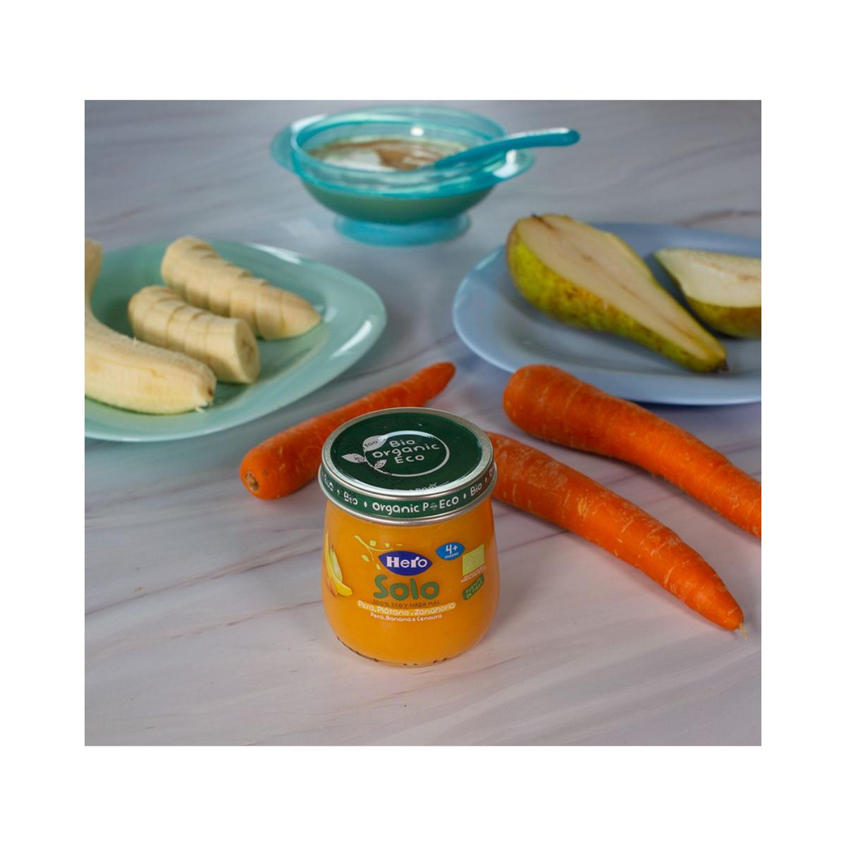 Pack ahorro x 6 Tarrito pera, plátano y zanahoria BIO,120 g. Hero Solo