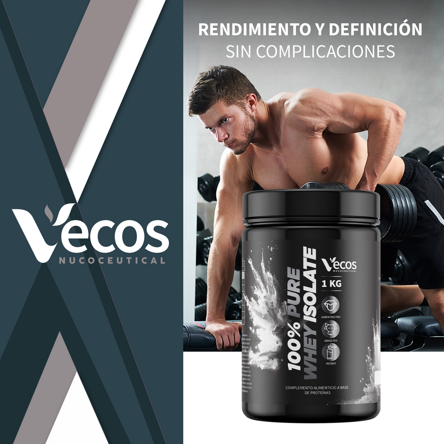 100% Pure Whey Isolate Vecos 1 Kg | Proteína Aislada Para Masa Muscular | 27,9 G Por Toma_1
