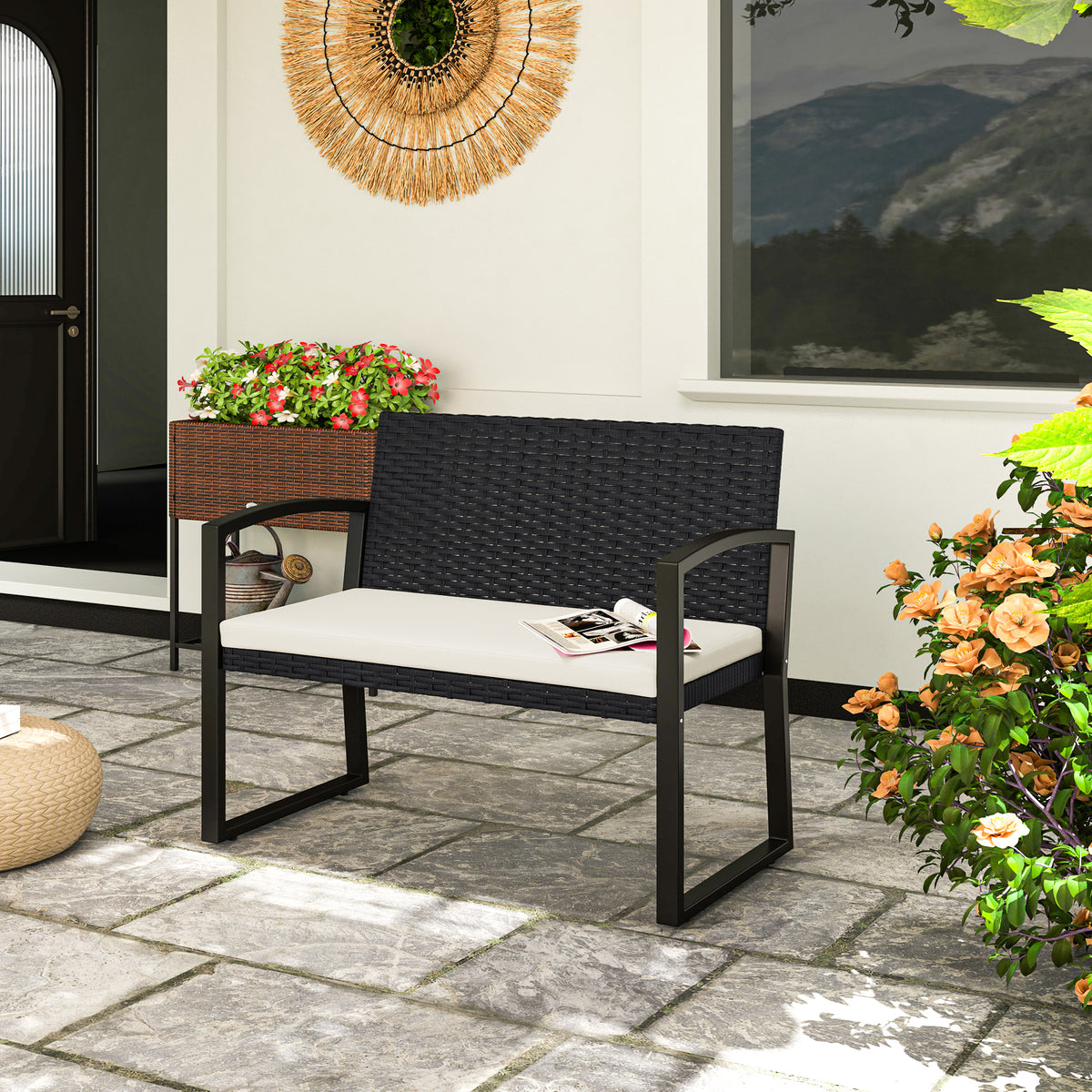 Outsunny Banco De Jardín De Ratán Sintético De 2 Plazas 103x58x78 Cm Negro Beige_1
