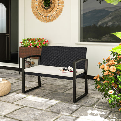 Outsunny Banco De Jardín De Ratán Sintético De 2 Plazas 103x58x78 Cm Negro Beige_1