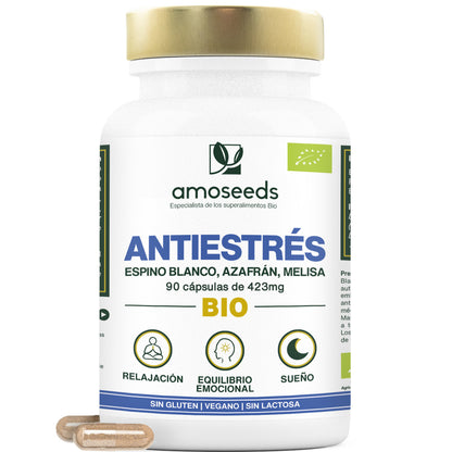 Complejo Antiestrés Bio, Espino Blanco, Azafrán, Melisa | 90 Cápsulas_0