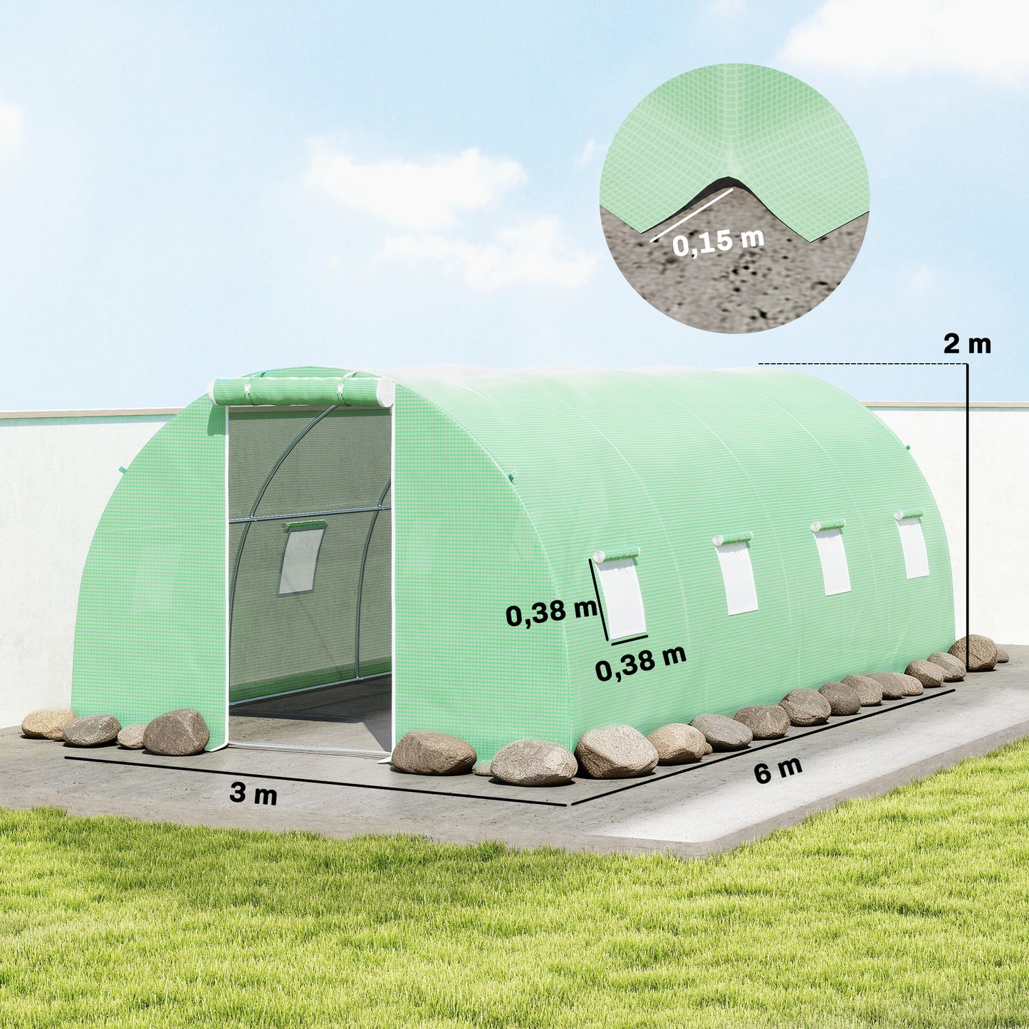 Outsunny Invernadero De Túnel 6x3x2 M Con Puerta Enrollable Y 8 Ventanas Verde_2
