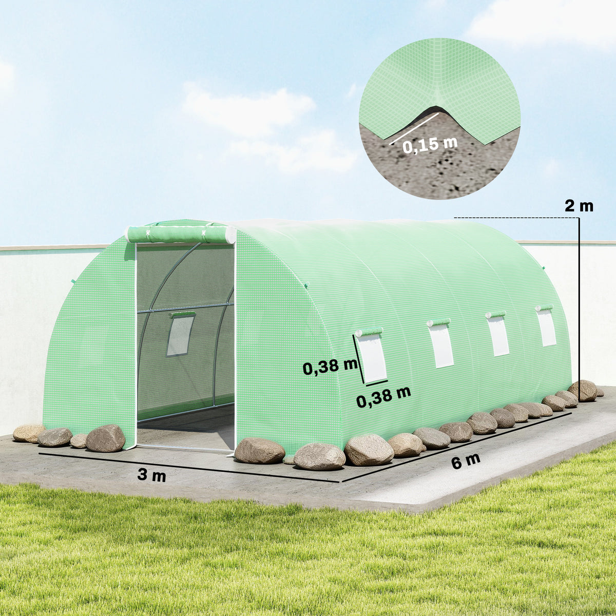 Outsunny Invernadero De Túnel 6x3x2 M Con Puerta Enrollable Y 8 Ventanas Verde_2