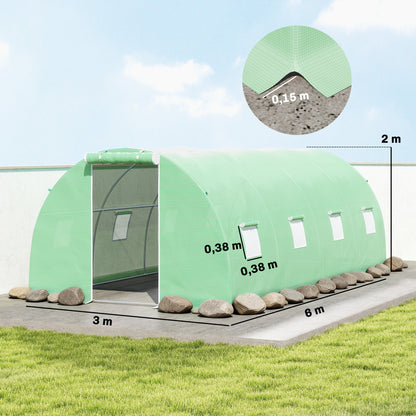 Outsunny Invernadero De Túnel 6x3x2 M Con Puerta Enrollable Y 8 Ventanas Verde_2