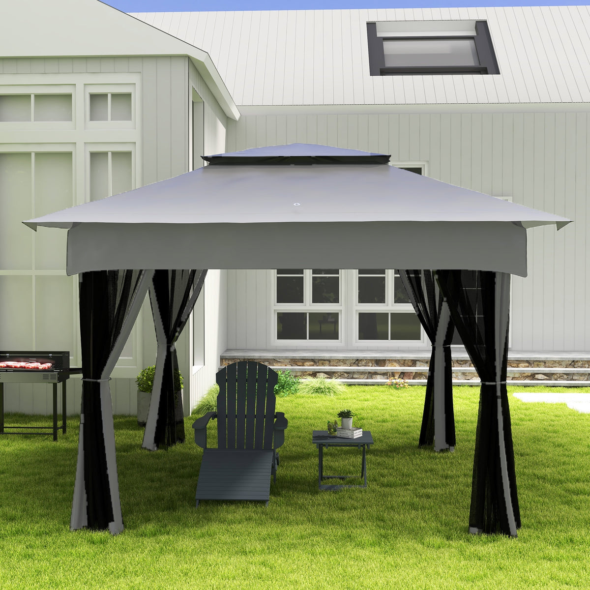 Outsunny Barbacoa De Carbón Portátil Con Pincho Giratorio Estantes Negro_4