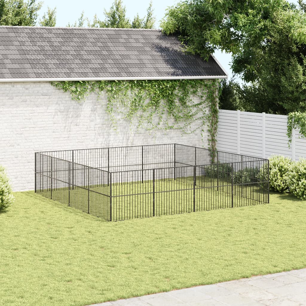 Corralito Para Perros Con 16 Paneles Acero Galvanizado Negro_2