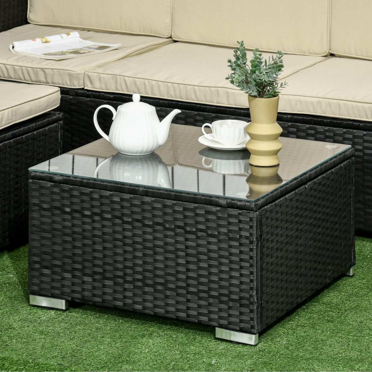 Outsunny Conjunto Muebles De Ratán Jardín Sofá De 3 Plazas Mesa Y Reposapiés_3