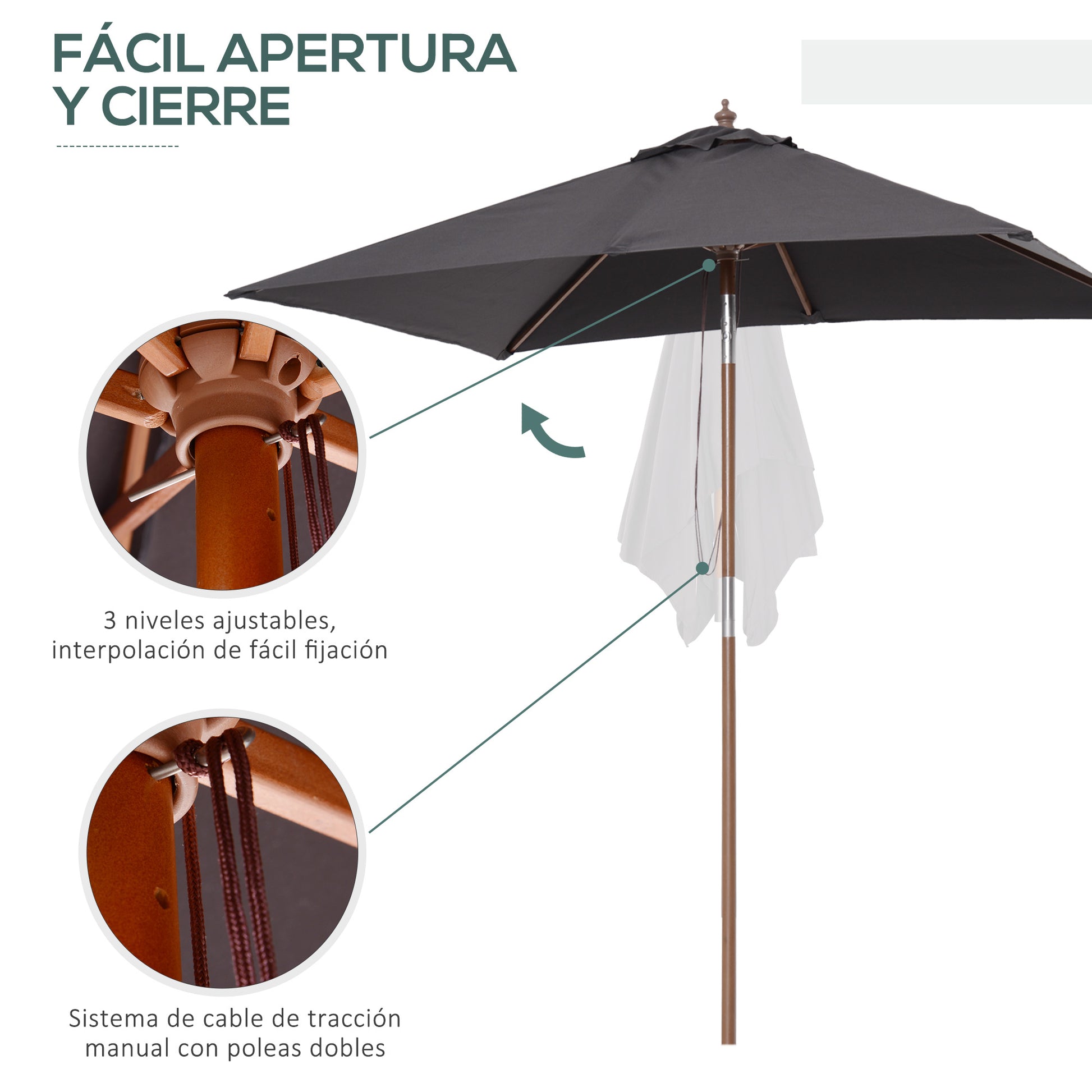 Outsunny Sombrilla Terraza Exterior 200x150 Cm Con Ángulo Ajustable Gris Oscuro_5