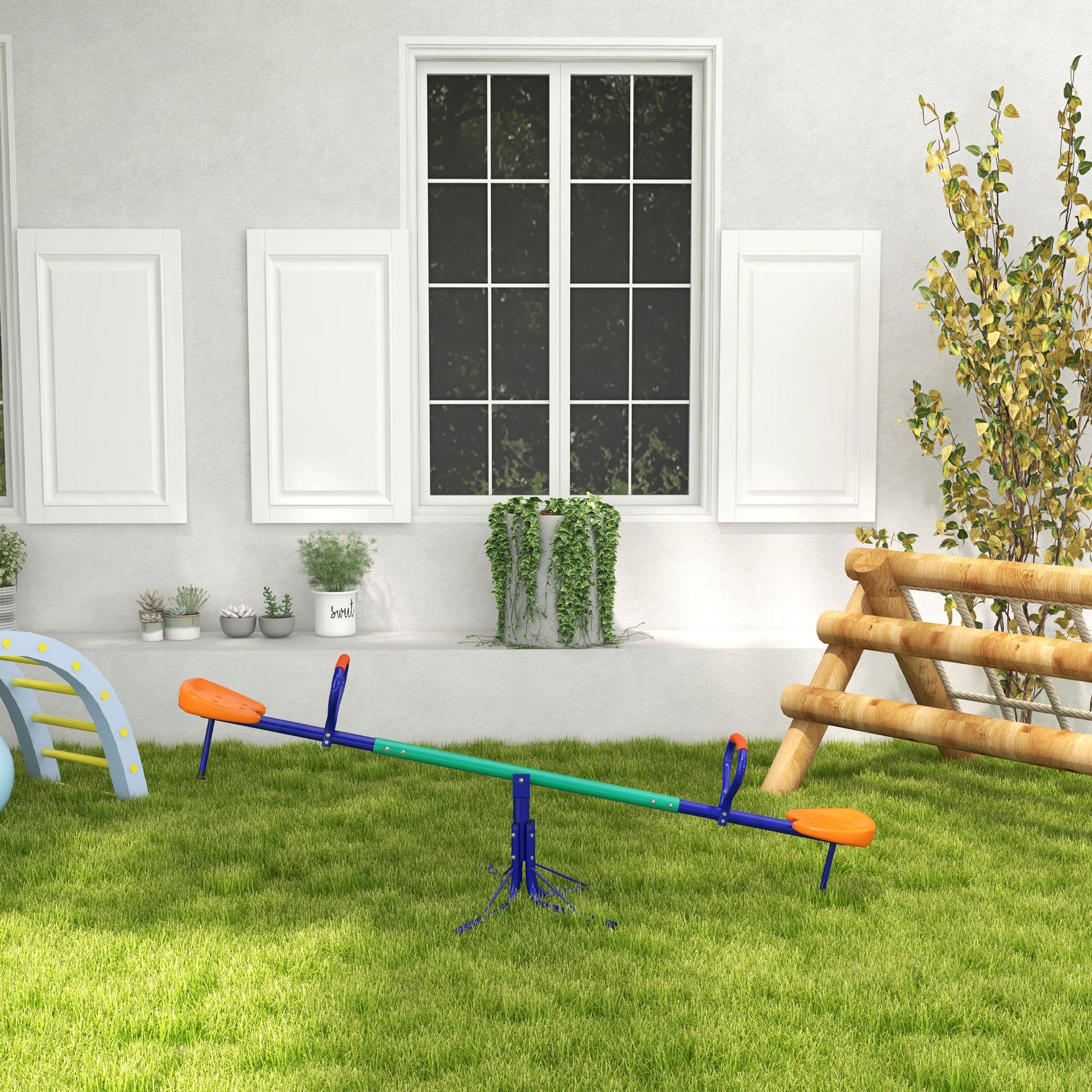 Outsunny Balancín Para Niños Giratorio 360° Con Barra Ajustable Multicolor_1