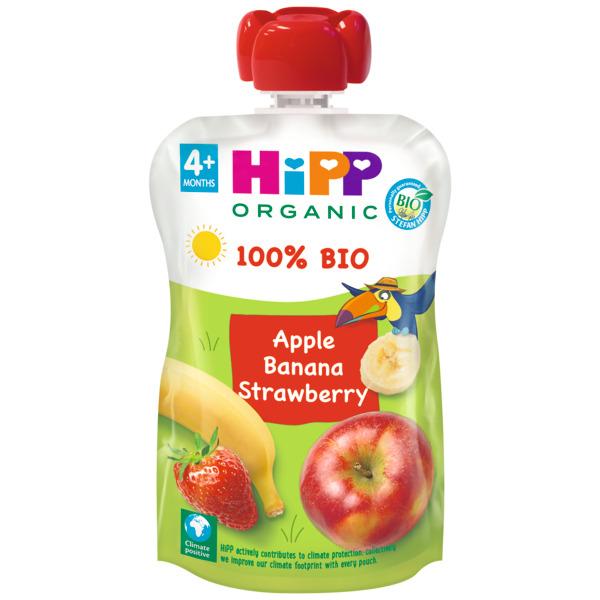 Pouch de Manzana, Plátano y Fresa Bio +4 meses HiPP 100 g