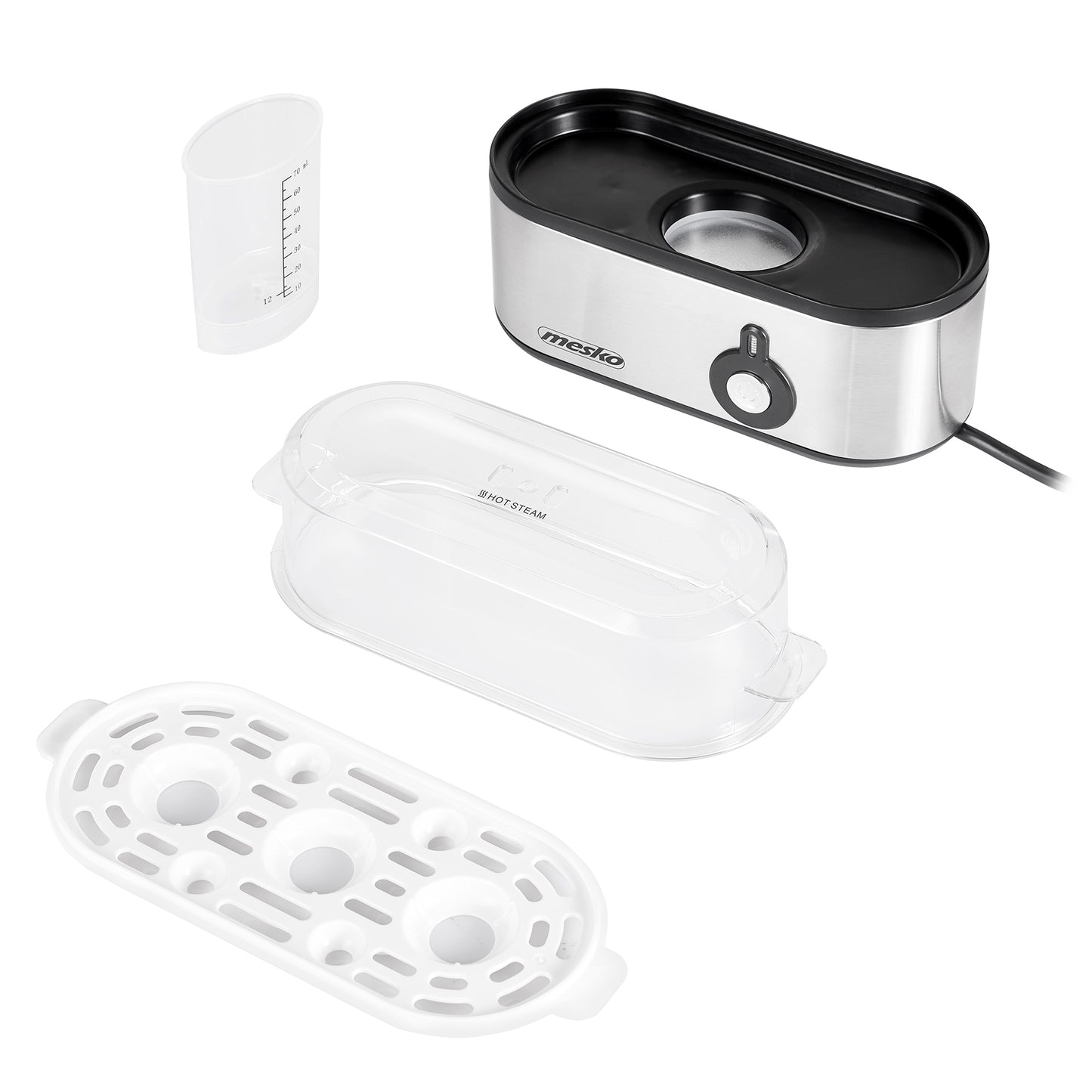 Cuece Huevos Eléctrico, 3 Huevos Cocidos, Ajuste Eléctronico Cocción, Soporte Extraíble, Sin Bpa Mesko Ms4485 Plata_1