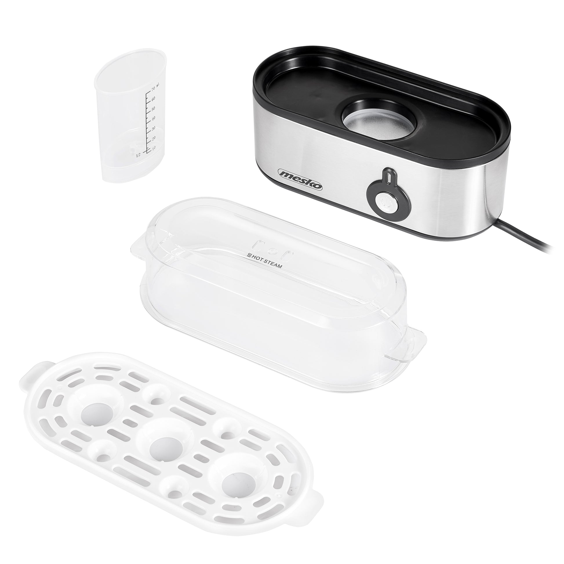 Cuece Huevos Eléctrico, 3 Huevos Cocidos, Ajuste Eléctronico Cocción, Soporte Extraíble, Sin Bpa Mesko Ms4485 Plata_1