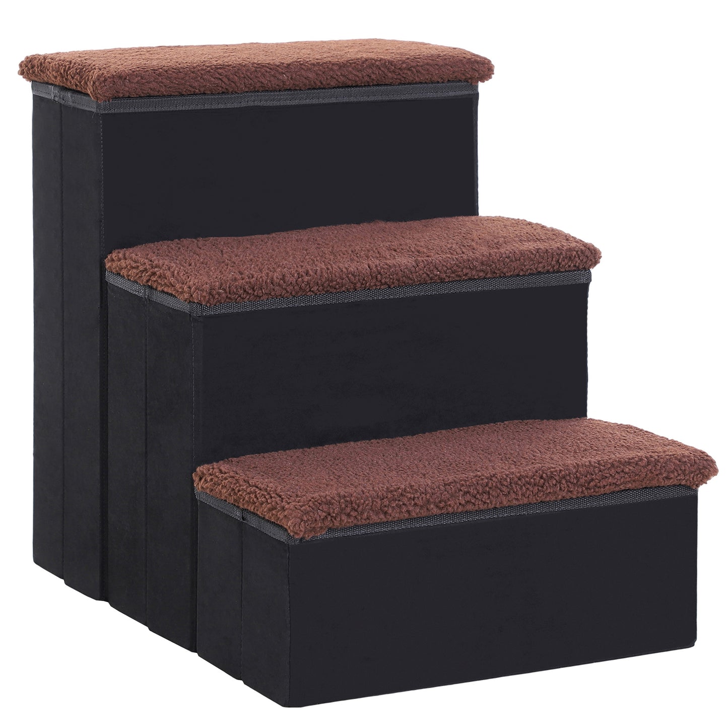 Escalera Para Mascotas 3 Peldaños Plegable Con Tapas Abatibles 40x54x48cm Negro_0