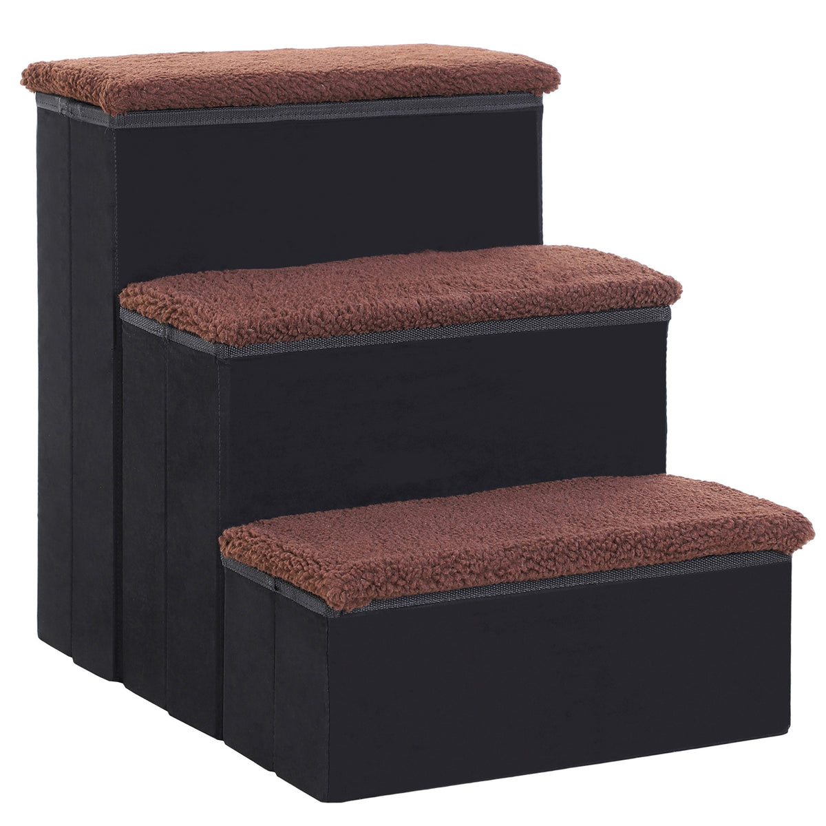 Escalera Para Mascotas 3 Peldaños Plegable Con Tapas Abatibles 40x54x48cm Negro_0