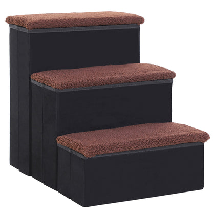Escalera Para Mascotas 3 Peldaños Plegable Con Tapas Abatibles 40x54x48cm Negro_0