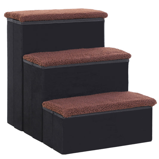Escalera Para Mascotas 3 Peldaños Plegable Con Tapas Abatibles 40x54x48cm Negro_0