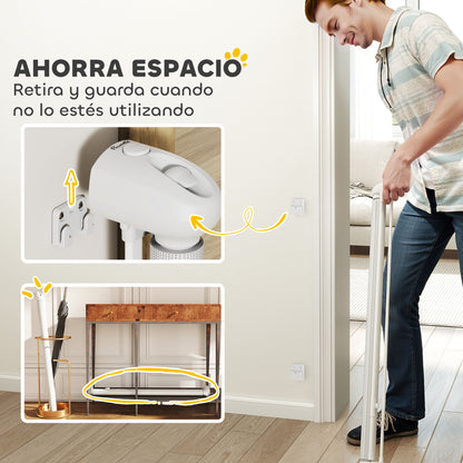 Pawhut Barrera Para Perros Retráctil 0-125 Cm Con Interruptor De Cierre Blanco_5