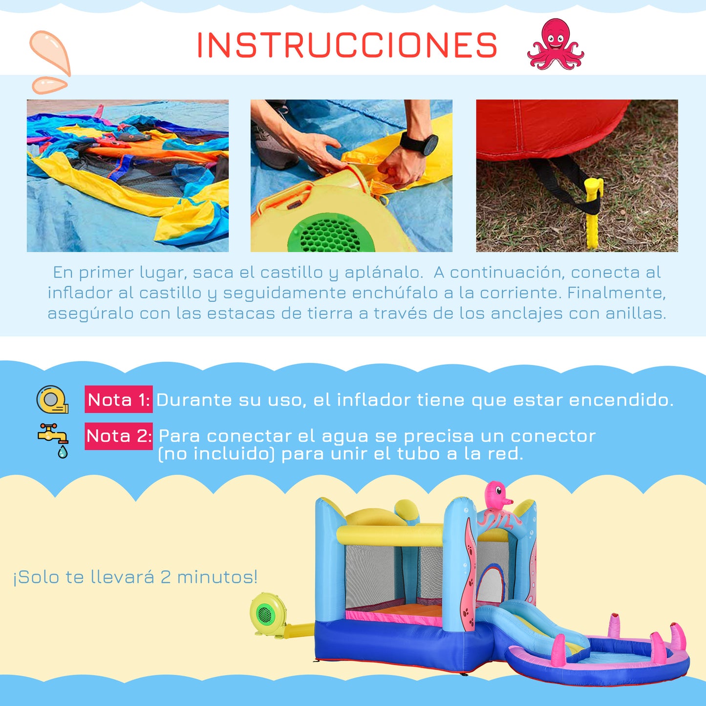Outsunny Castillo Hinchable Para Niños Con Piscina 360x175x180 Cm Multicolor_5