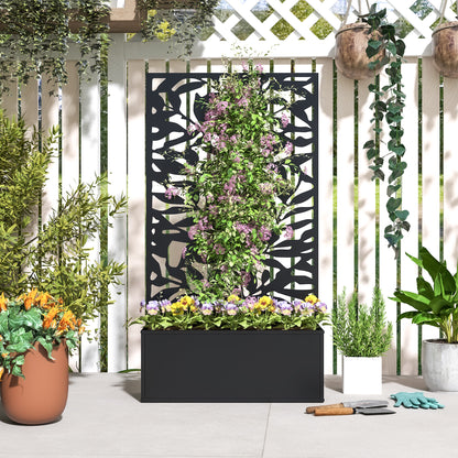 Outsunny Jardinera Exterior Grande De Metal Con Pantalla De Privacidad Negro_3