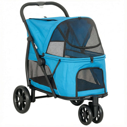 Pawhut Carrito Para Perros Medianos Plegable Con 3 Ruedas Cojín Lavable Azul_0