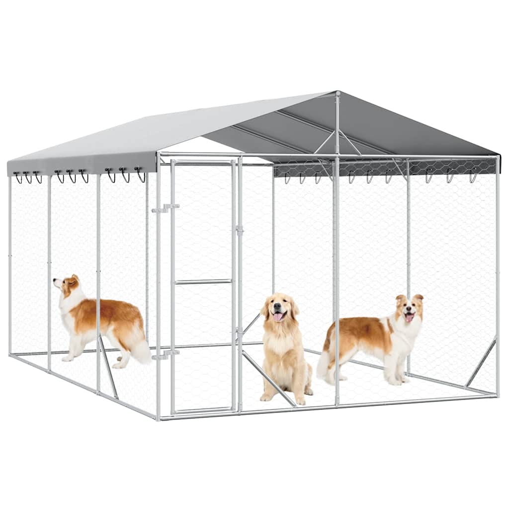 Perrera Exterior Con Techo Acero Galvanizado Plata 3x4,5x2,5 M_2