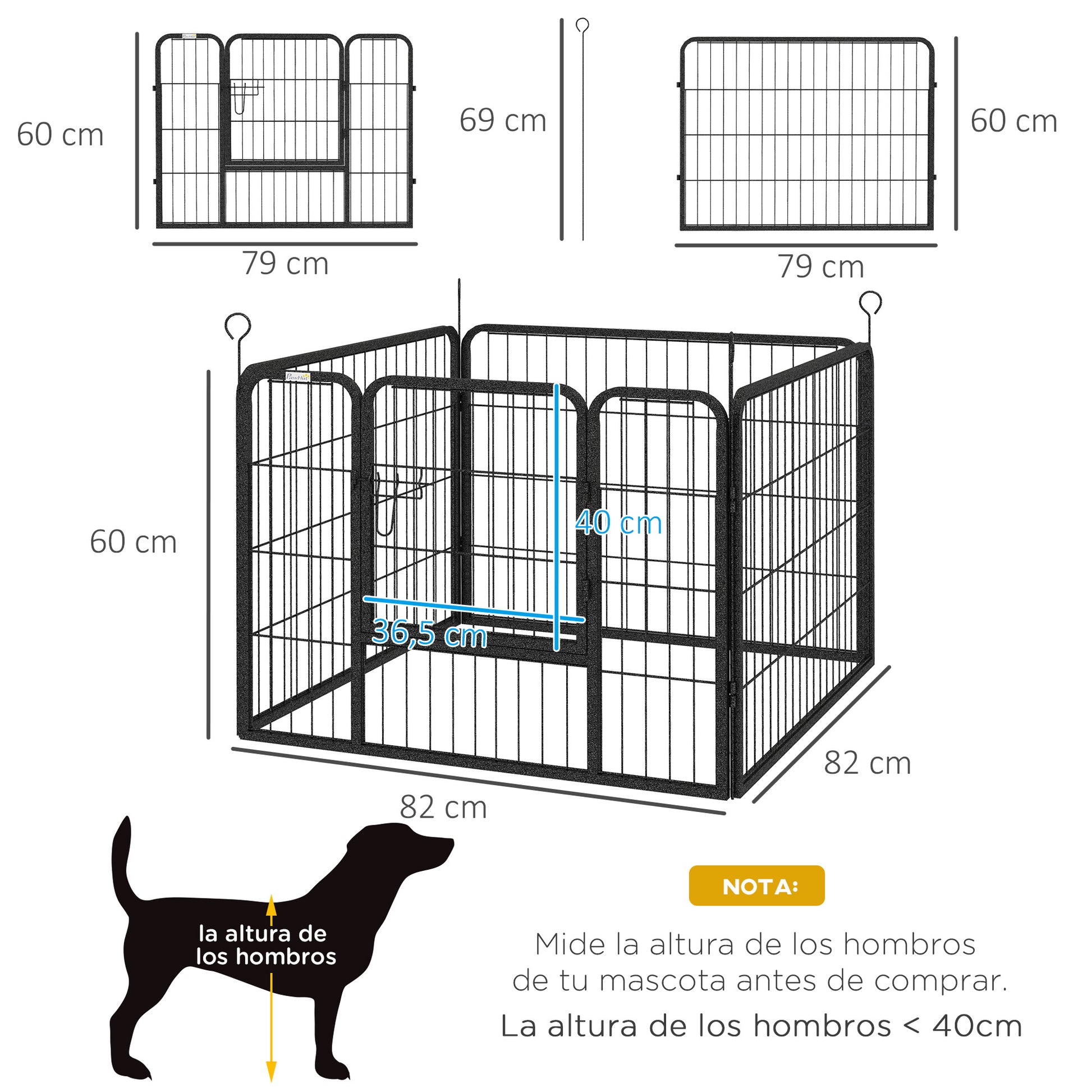 Pawhut Parque Para Perros 4 Paneles Plegable 82x82x60 Cm Con Puerta De Pestillo_2