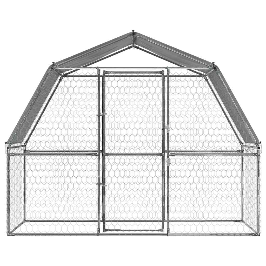 Jaula Para Perros Con Techo Y Puerta Acero Galvanizado Plateado_3