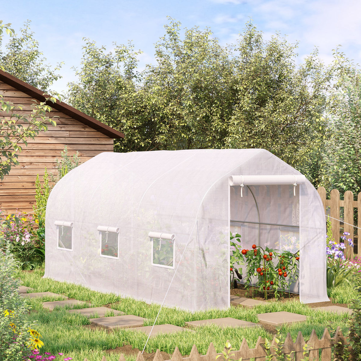 Homcom Invernadero De Túnel Jardín 4x2x2 M Con 6 Ventanas Y Puerta Blanco_1