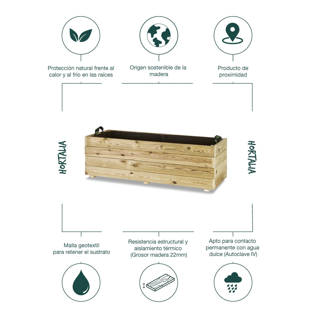 Jardinera Rectangular De Madera Tratada Para Exterior Ghio Hortalia 120x45x40 Cm_4