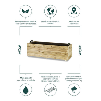 Jardinera Rectangular De Madera Tratada Para Exterior Ghio Hortalia 120x45x40 Cm_4