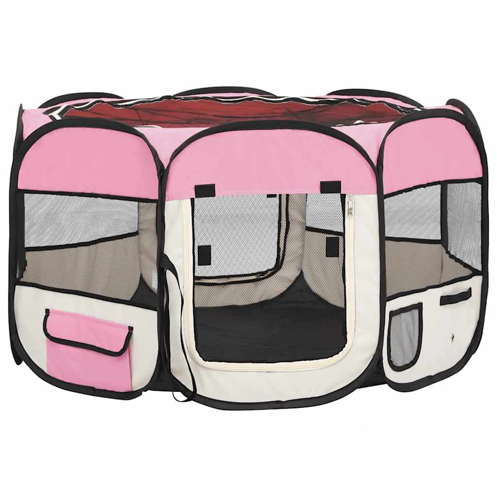 Parque De Perros Plegable Y Bolsa Transporte Rosa 110x110x58cm_0