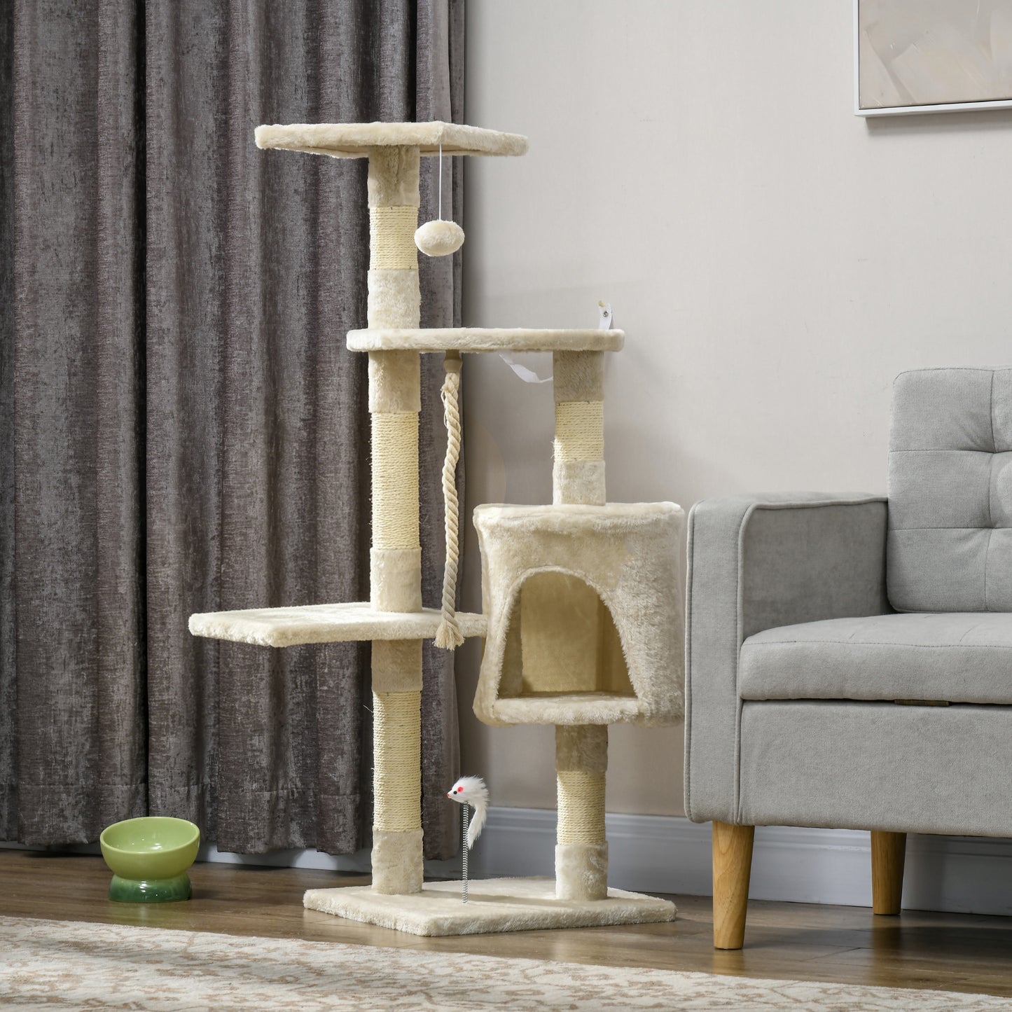 Pawhut Rascador Gato De 4 Pisos 116cm De Altura Árbol Poste Para Arañar Centro_1