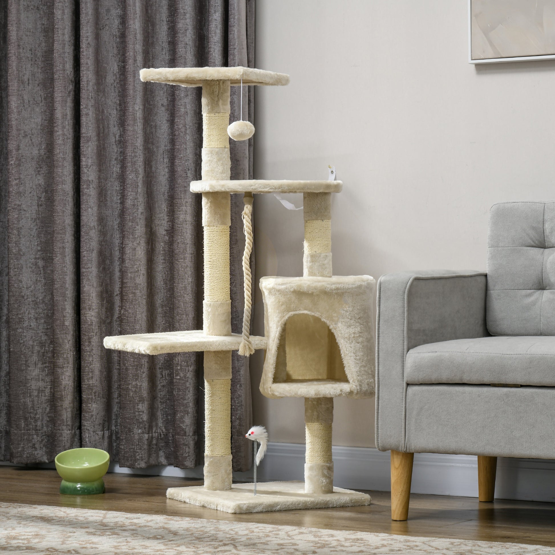 Pawhut Rascador Gato De 4 Pisos 116cm De Altura Árbol Poste Para Arañar Centro_1