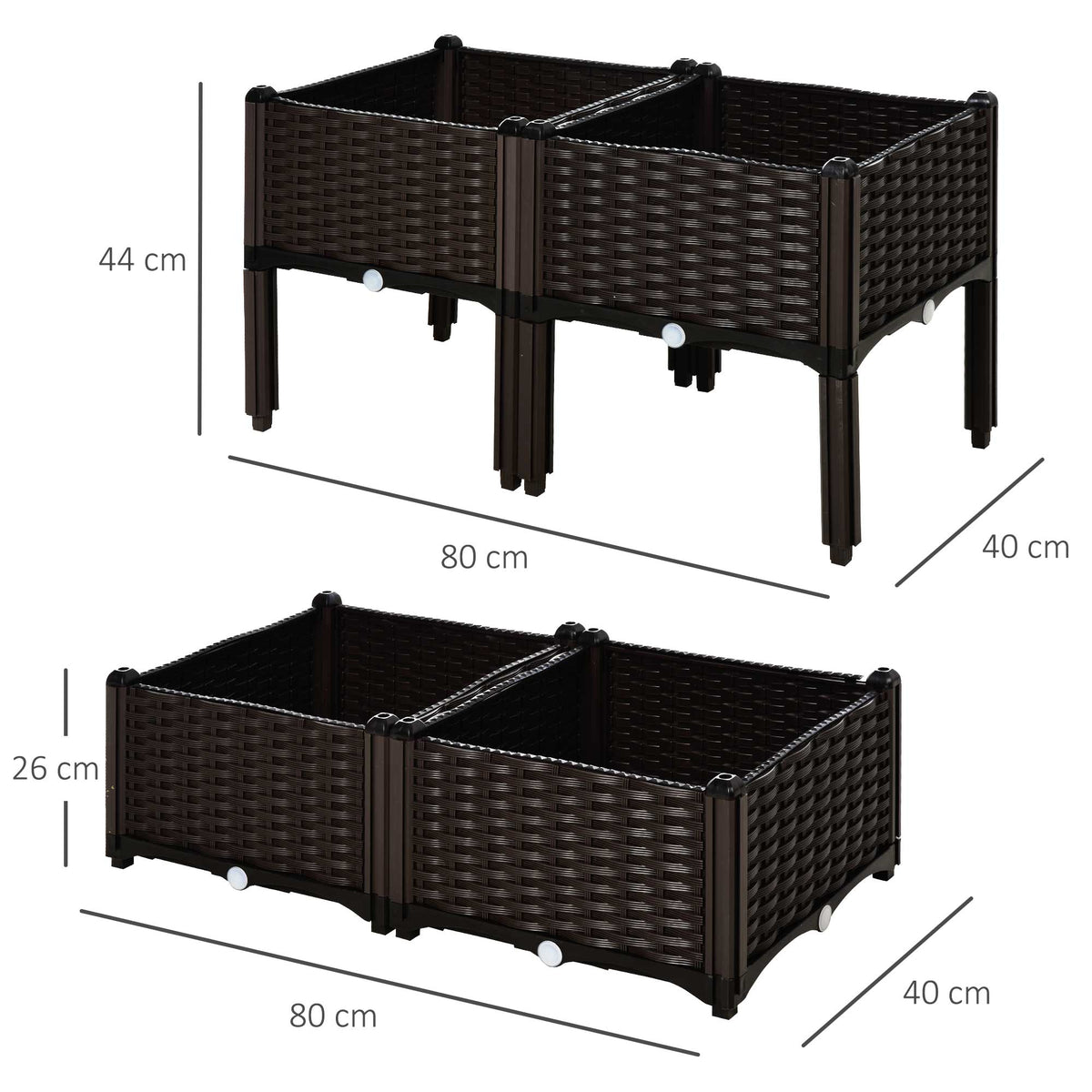 Outsunny 4 Jardineras De Exterior Combinación Libre 40x40x26/44 Cm Marrón_2