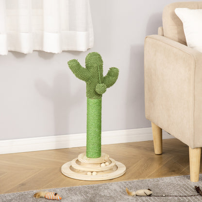 Pawhut Rascador Cactus Para Gatos Con Bola Colgante Y Juego En La Base De Madera_1