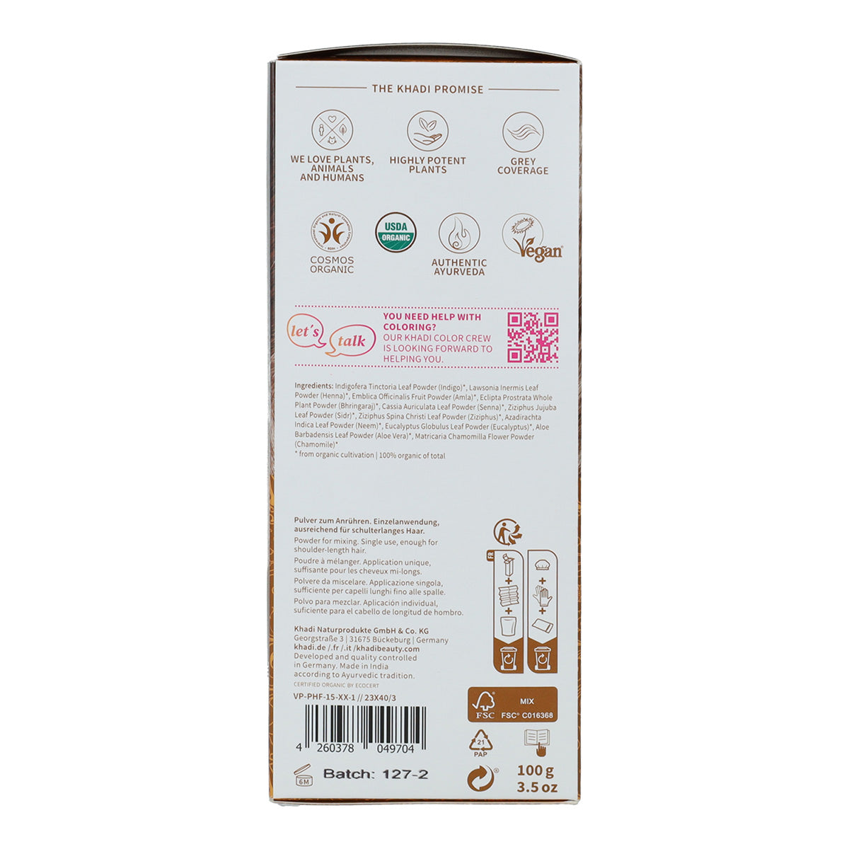 Pack 2X Tinte natural color castaño dorado Khadi 100 g