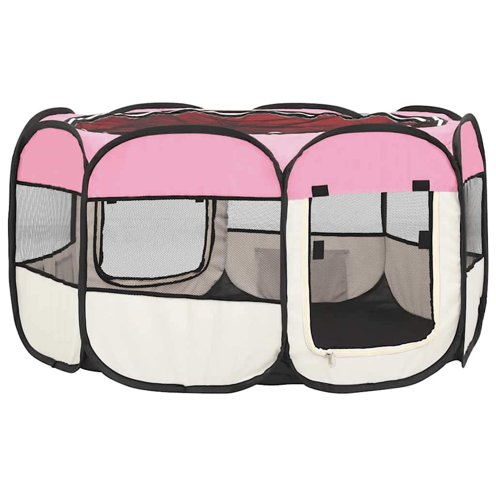 Parque De Perros Plegable Y Bolsa Transporte Rosa 125x125x61cm_5