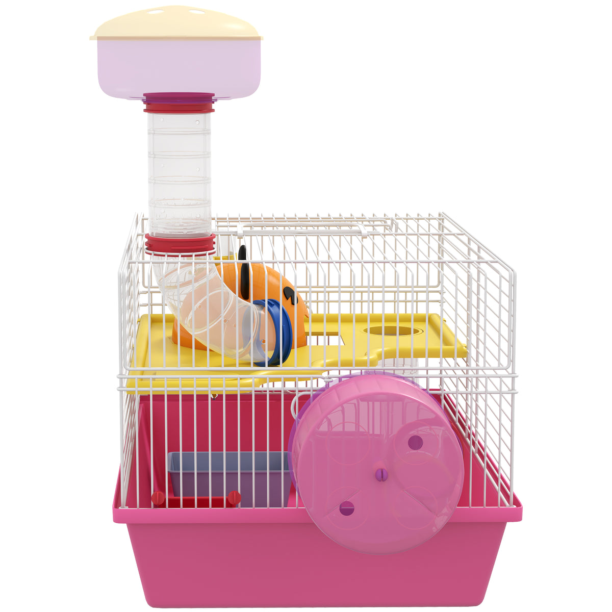 Pawhut Jaula Para Hámster Con Bebedero Rueda De Ejercicio 34x27x25 Cm Rosa_4