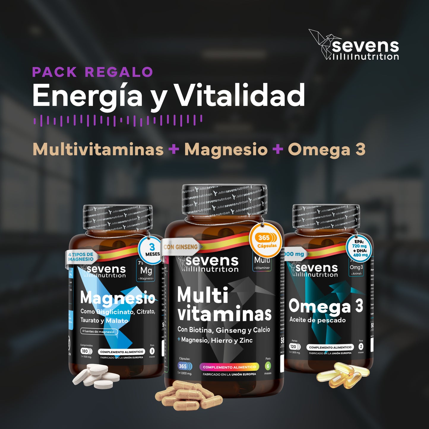 Pack Energía. Con Multivitaminas, Omega 3 Y Magnesio. Sevens Nutrition. Energía y Vitalidad_1