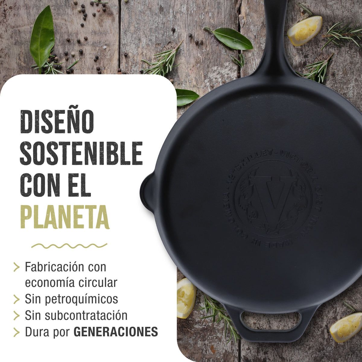 Victoria Sartén Hierro Fundido Esmaltado Inducción 30cm, Apta Fuego, Barbacoa, Horno Cast Iron Skillet, 33644, Negro_5