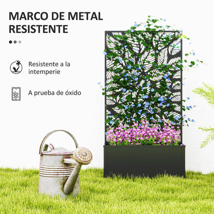 Outsunny Jardinera Exterior Grande De Metal Con Pantalla De Privacidad Negro_5